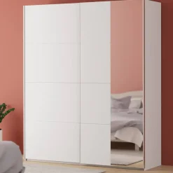 Armario de Dormitorio de 200 cm Blanco Mate 2 Puertas Correderas con Espejo FTIS32462-120