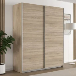 Armario de Dormitorio de 170 cm 2 Puertas Correderas Blanco Roble Sonoma WNPS823E1-Q45