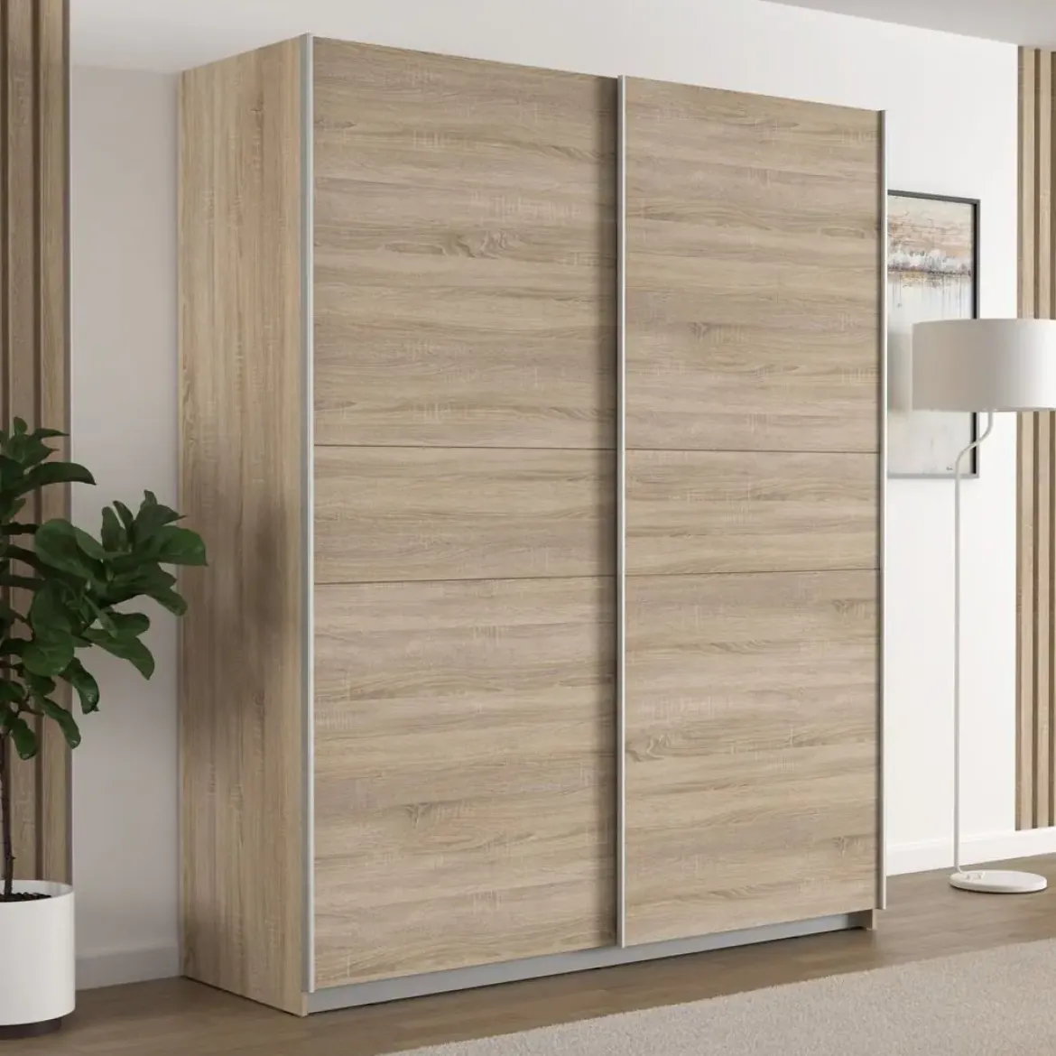 Armario de Dormitorio de 170 cm 2 Puertas Correderas Blanco Roble Sonoma WNPS823E1-Q45
