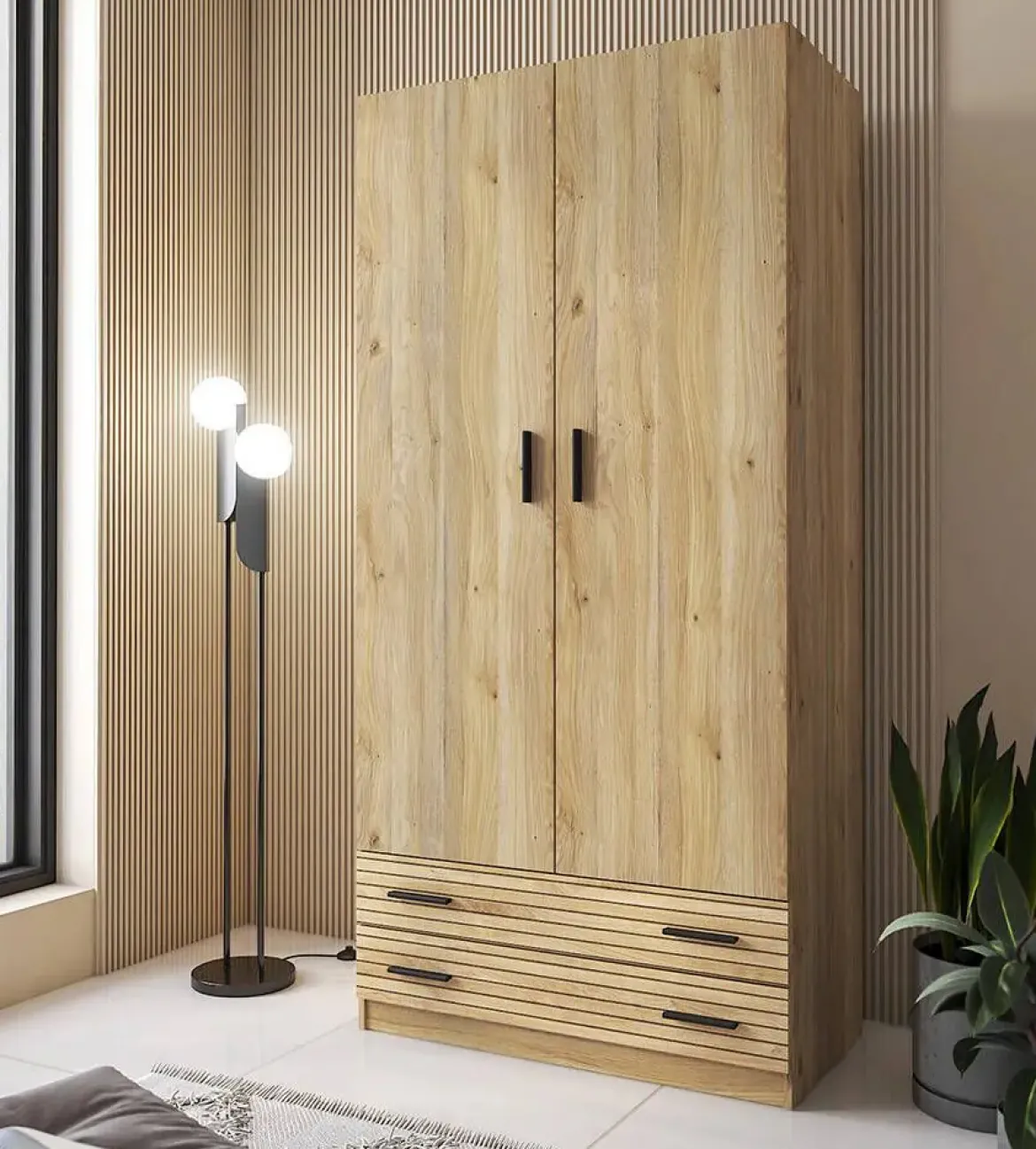 Armario de Dormitorio 2 Puertas y 2 Cajones en Melamina RAPID Mauvella-rayas C029RPDA2P2C MVR