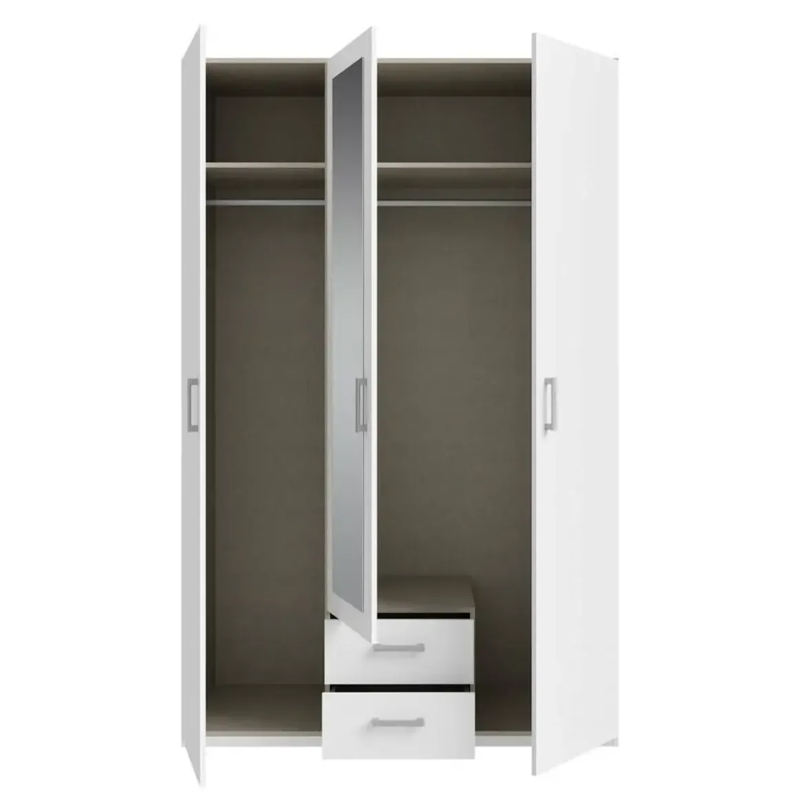 Armario de Dormitorio 2 Puertas con Espejo y 2 Cajones Blanco ECBS931-120