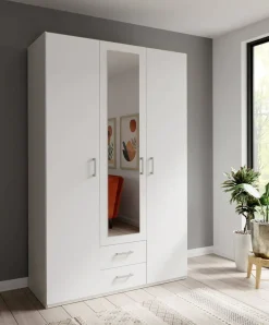 Armario de Dormitorio 2 Puertas con Espejo y 2 Cajones Blanco ECBS931-120