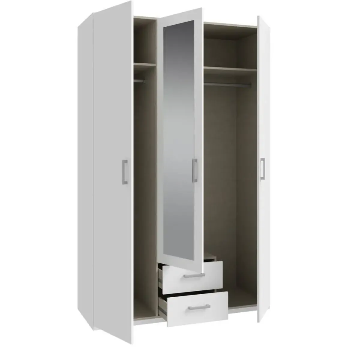 Armario de Dormitorio 2 Puertas con Espejo y 2 Cajones Blanco ECBS931-120