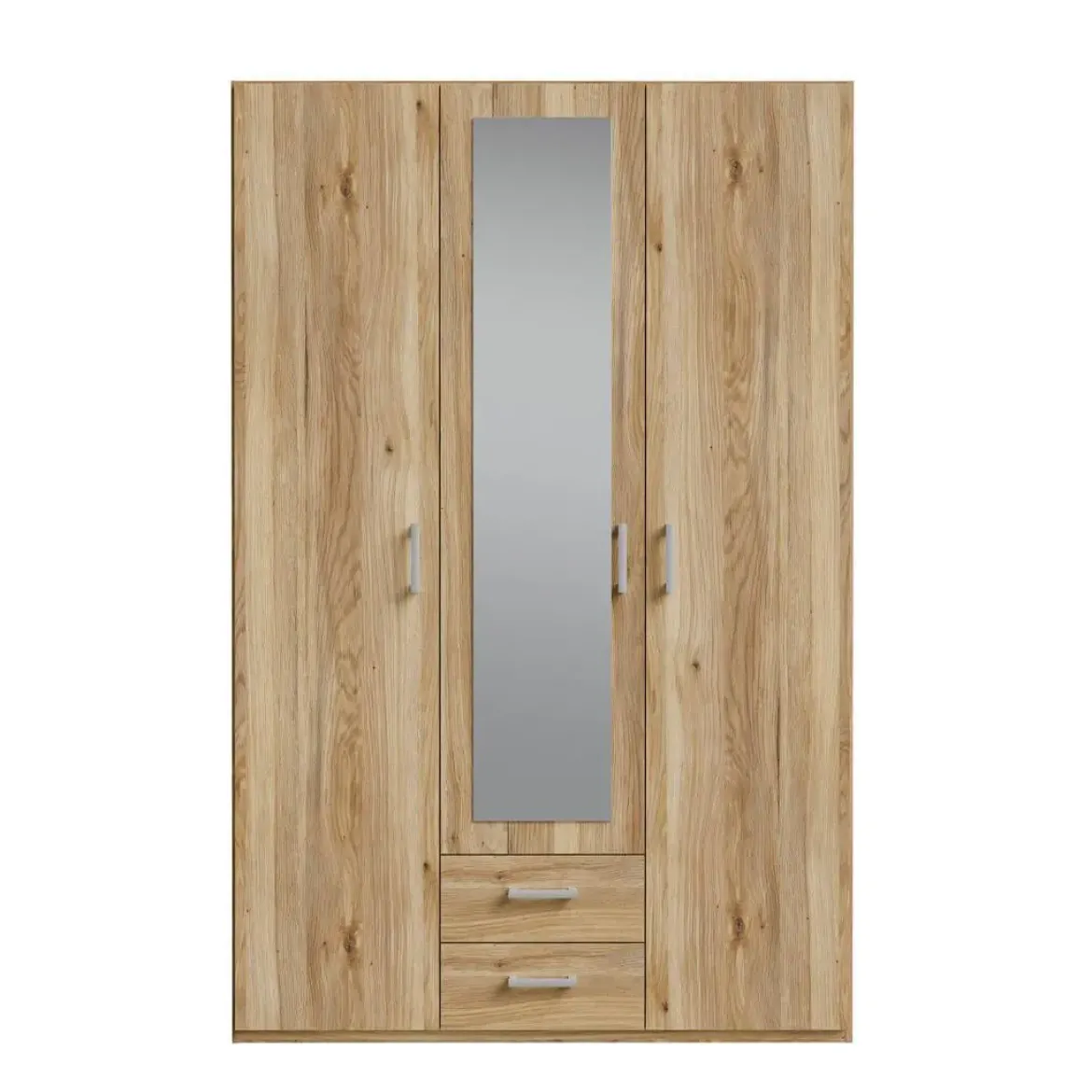 Armario de Dormitorio 2 Puertas con Espejo y 2 Cajones Natural ECBS931-D108