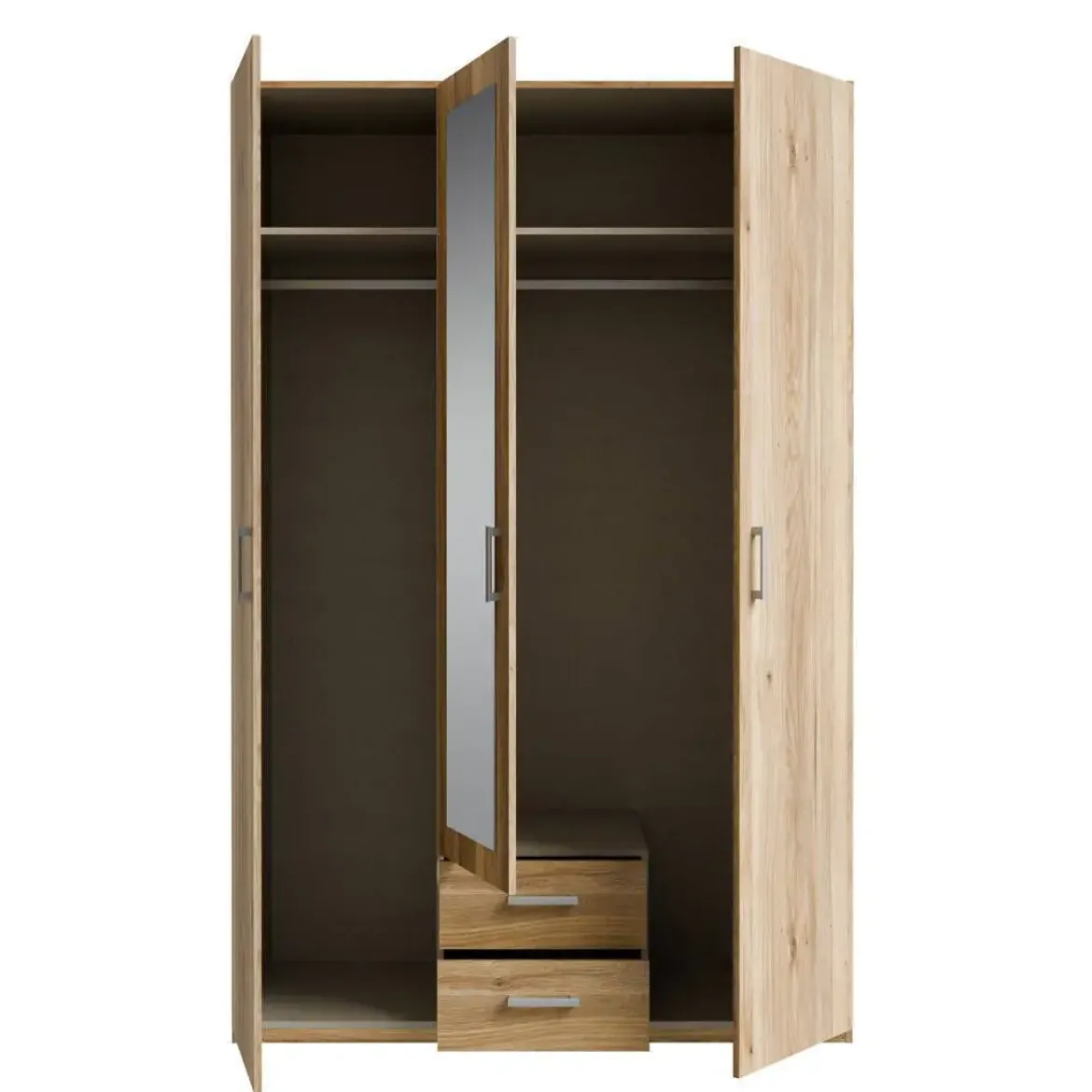Armario de Dormitorio 2 Puertas con Espejo y 2 Cajones Natural ECBS931-D108