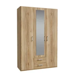 Armario de Dormitorio 2 Puertas con Espejo y 2 Cajones Natural ECBS931-D108
