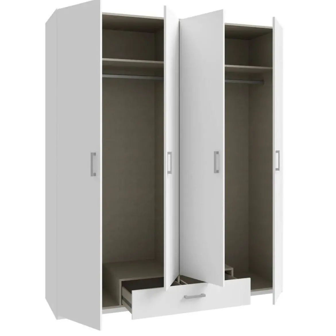 Armario de Dormitorio 4 Puertas 1 Cajón Acabado Blanco ECBS941-120