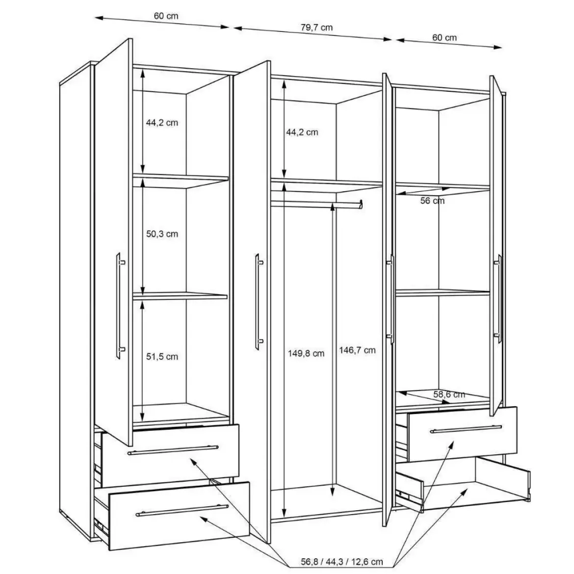 Armario de 4 Puertas 4 Cajones Blanco Mate MKSS841-120 W19