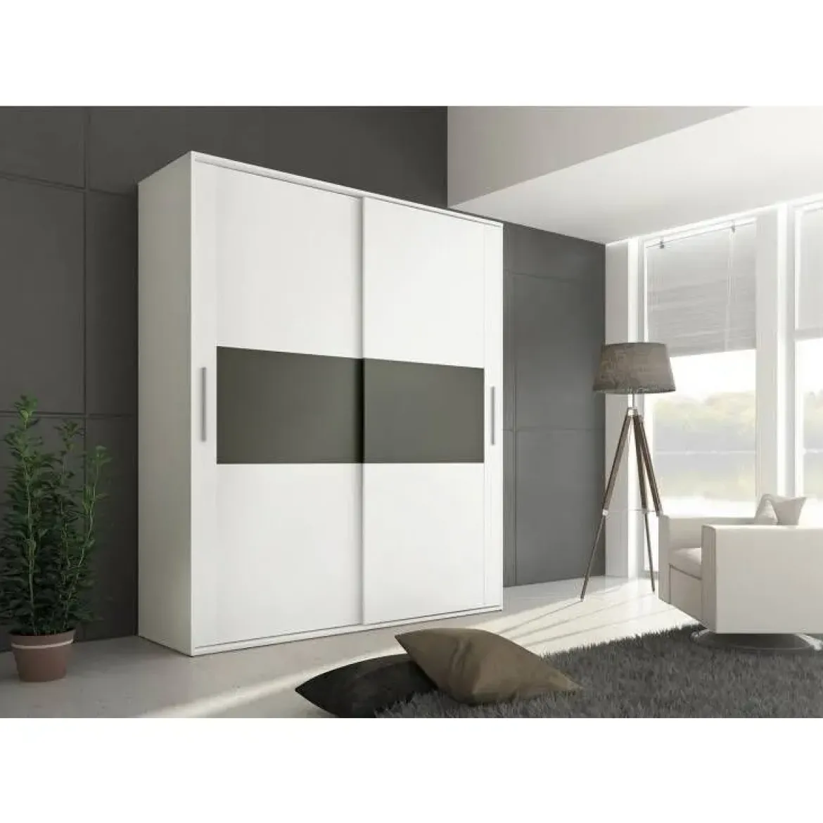 Armario dos puertas correderas de 208 cm modelo CABRA acabado en blanco con detalle en grafito