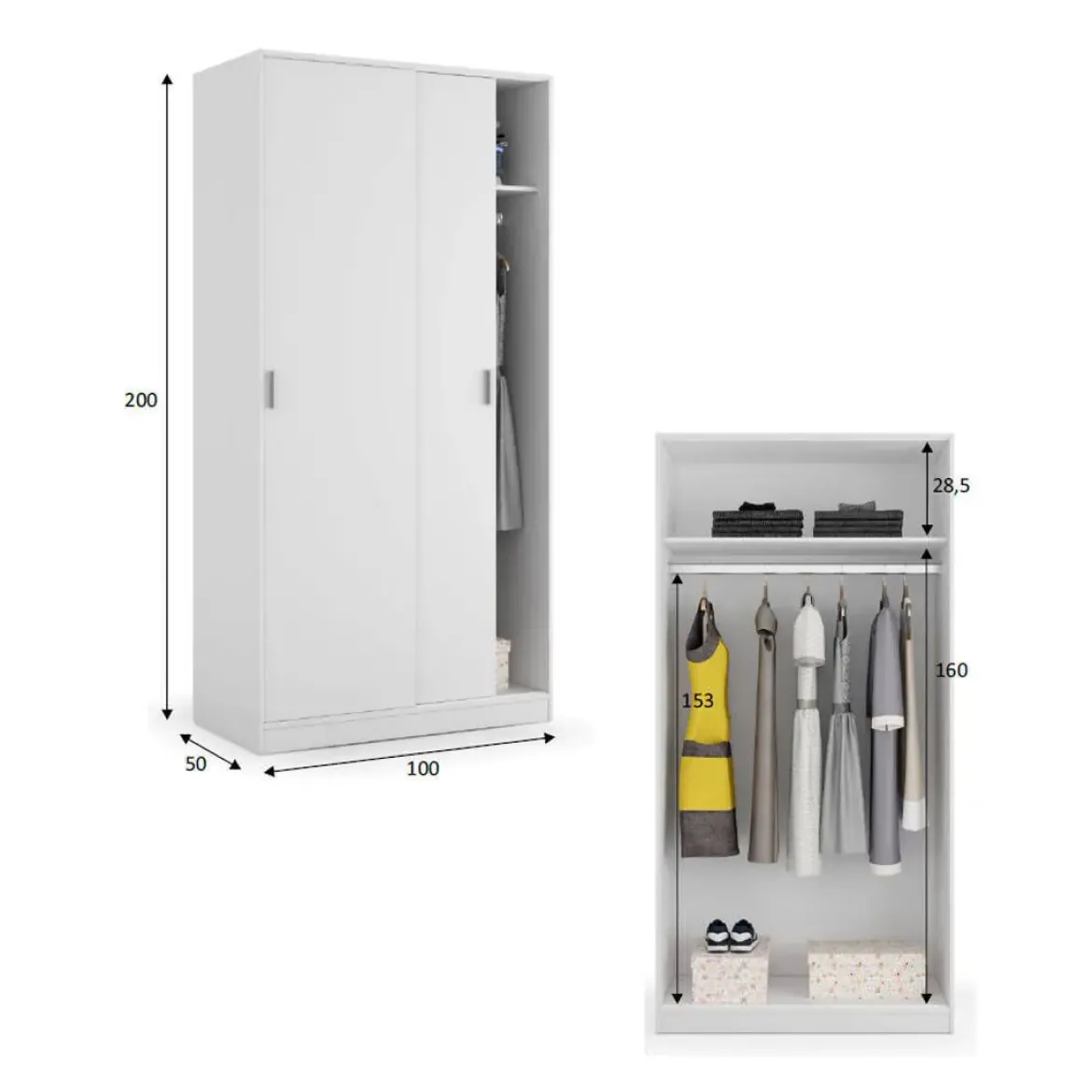 Armario Juvenil de 2 Puertas Correderas color Blanco MAX019O