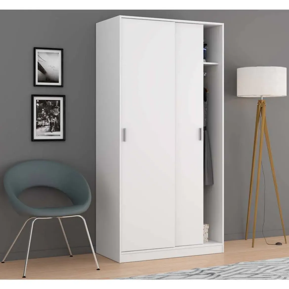 Armario Juvenil de 2 Puertas Correderas color Blanco MAX019O