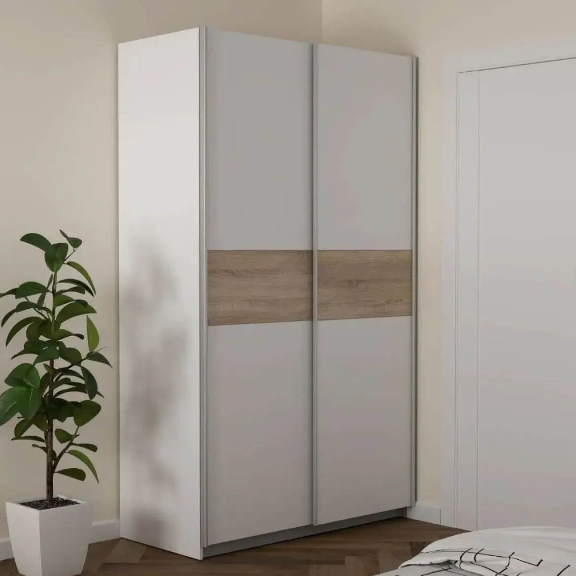 Armario 2 Puertas Correderas Blanco y Roble Sonoma WNPS423E1-Q89