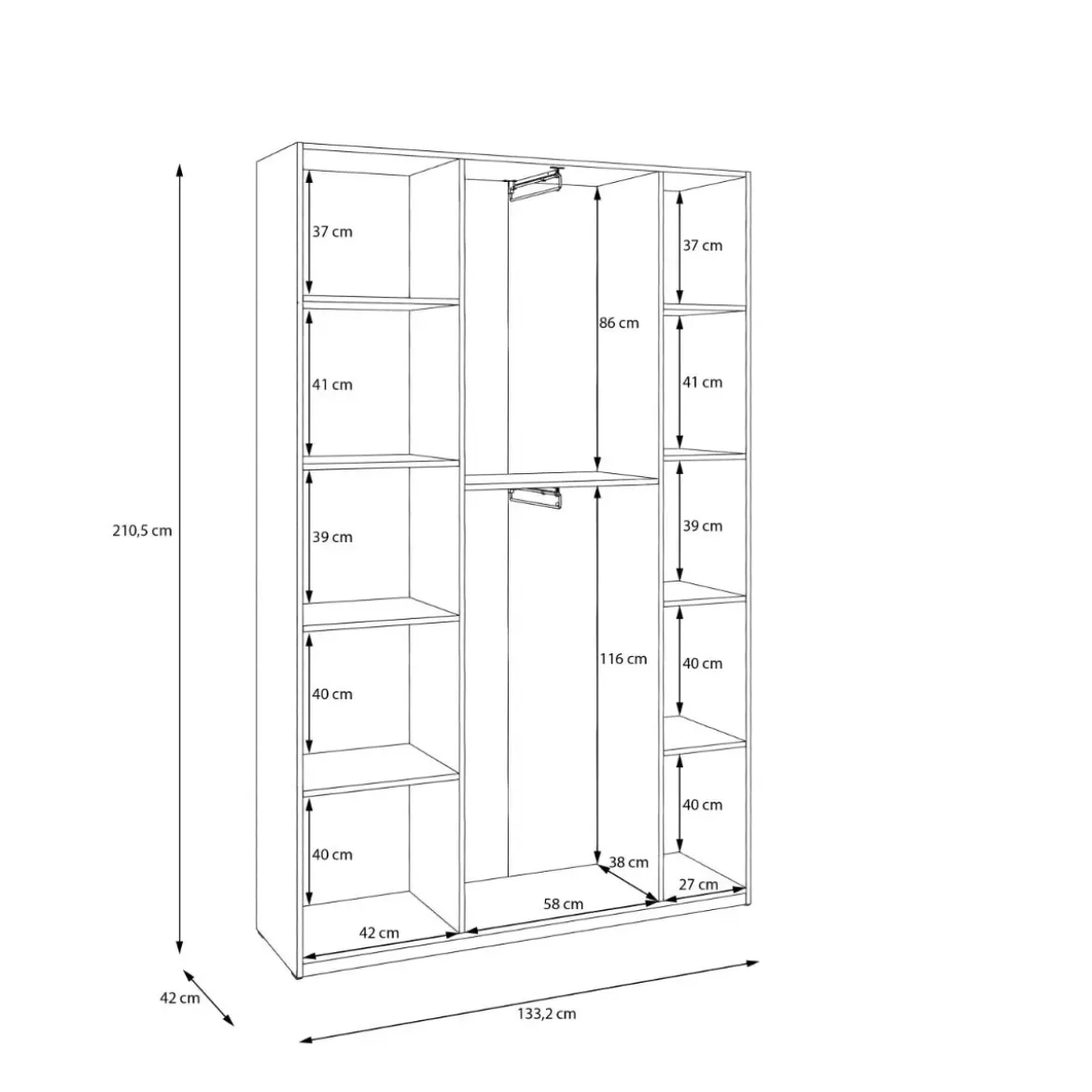Armario Recibidor de 133,2 cm en Melamina con Estantes Internos HMNS931-120