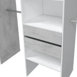 Armario-vestidor TIDY blanco y cemento con estantes, dos cajones y 4 barras 0L8552A
