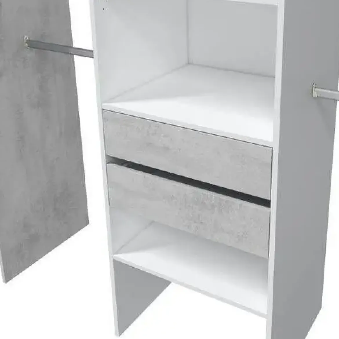 Armario-vestidor TIDY blanco y cemento con estantes, dos cajones y 4 barras 0L8552A