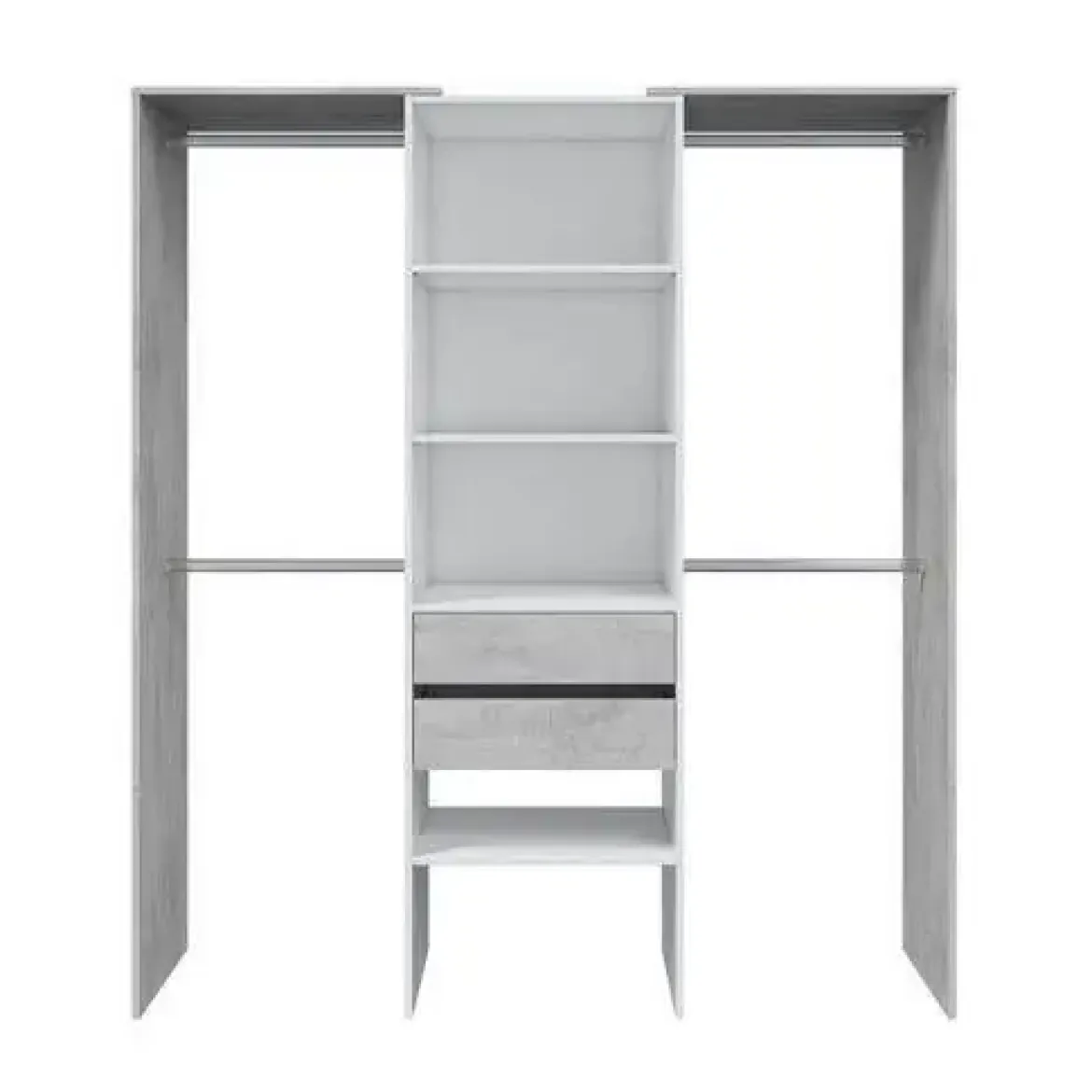 Armario-vestidor TIDY blanco y cemento con estantes, dos cajones y 4 barras 0L8552A