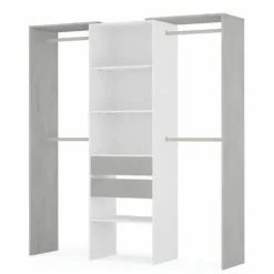 Armario-vestidor TIDY blanco y cemento con estantes, dos cajones y 4 barras 0L8552A