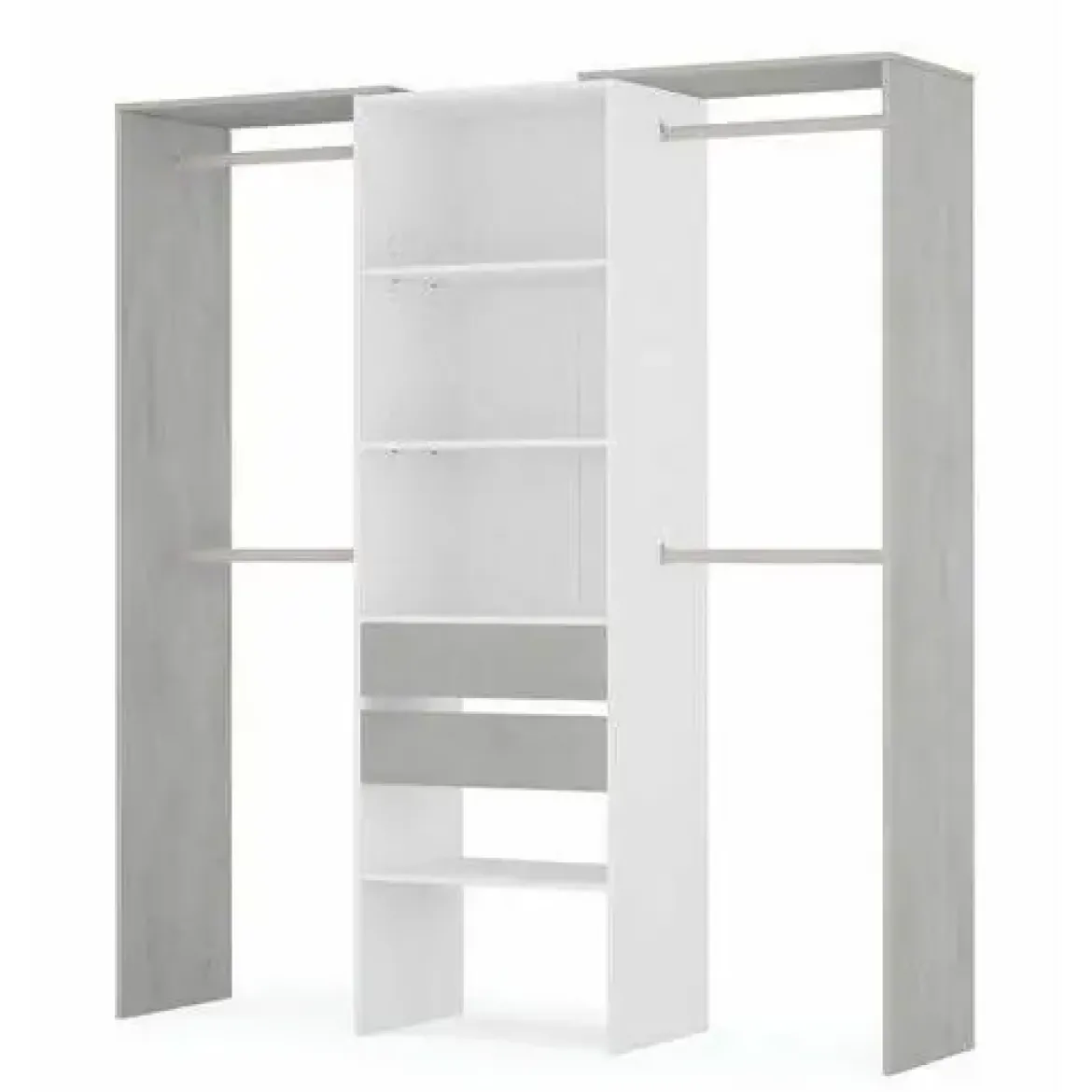 Armario-vestidor TIDY blanco y cemento con estantes, dos cajones y 4 barras 0L8552A