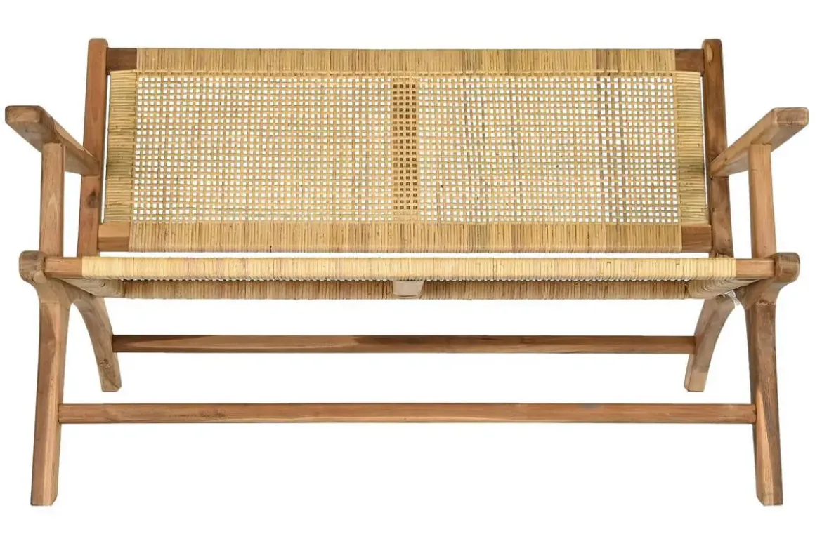 Banco de Jardín de Madera Teca-Ratán Natural MB-199282