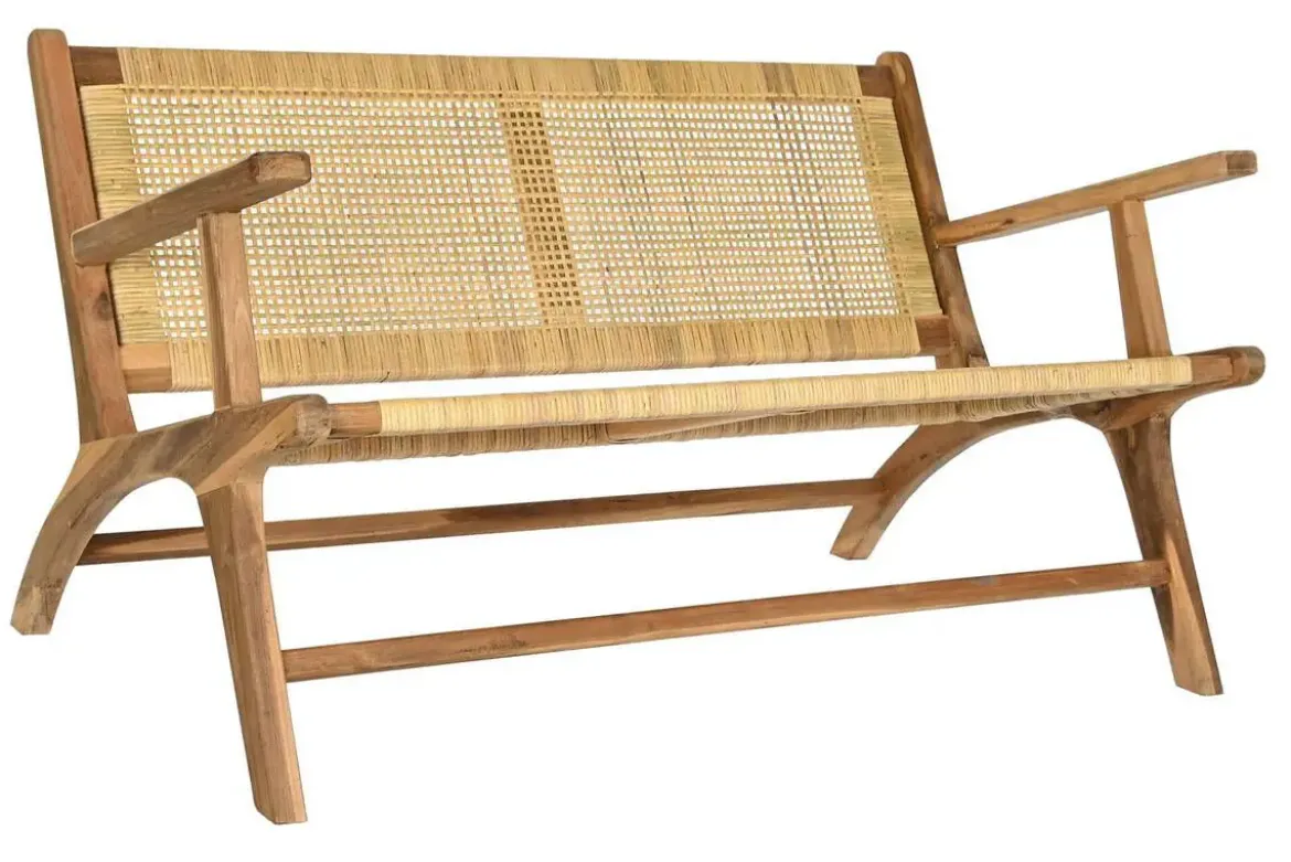 Banco de Jardín de Madera Teca-Ratán Natural MB-199282