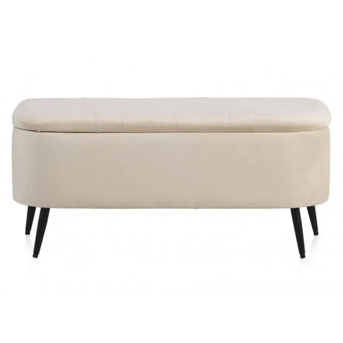 Banqueta Baúl Tapizada en Terciopelo Beige y Metal GABAR 10276