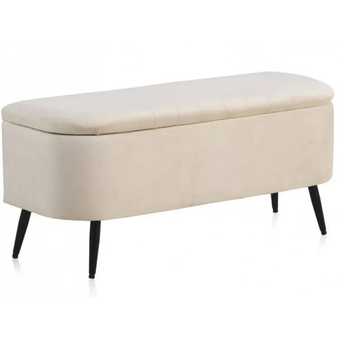 Banqueta Baúl Tapizada en Terciopelo Beige y Metal GABAR 10276