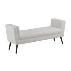 Banqueta blanca tapizada con patas de madera negras GABAR 10880