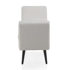 Banqueta blanca tapizada con patas de madera negras GABAR 10880