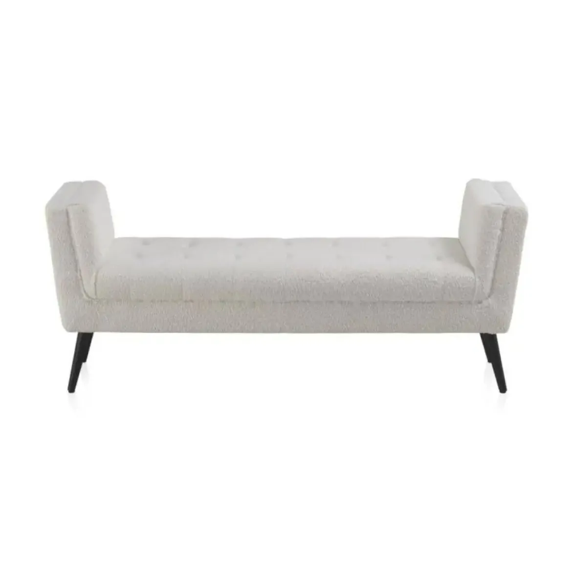 Banqueta blanca tapizada con patas de madera negras GABAR 10880