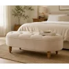 Banqueta en Terciopelo Beige con Patas de Madera GABAR 10277