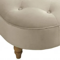 Banqueta en Terciopelo Beige con Patas de Madera GABAR 10277