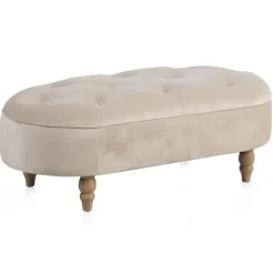 Banqueta en Terciopelo Beige con Patas de Madera GABAR 10277