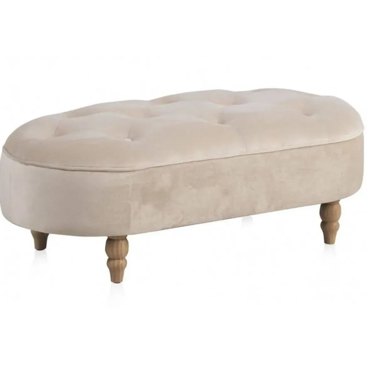 Banqueta en Terciopelo Beige con Patas de Madera GABAR 10277