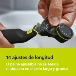 Barbero Recortador Philips OneBlade Pro Cara y Cuerpo Cuchilla 360 Peine-guía 12 longitudes QP6542/15