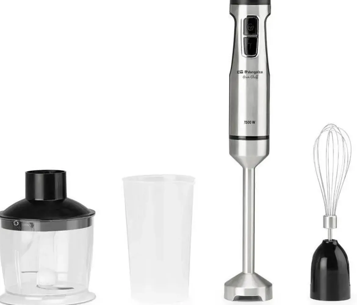 Batidora de Mano 1500W Acero Inox Turbo con Vaso Picador ORBEGOZO BT5015