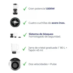 Batidora de Vaso Potente de Cristal 1.500 W JEBT3855 JATA