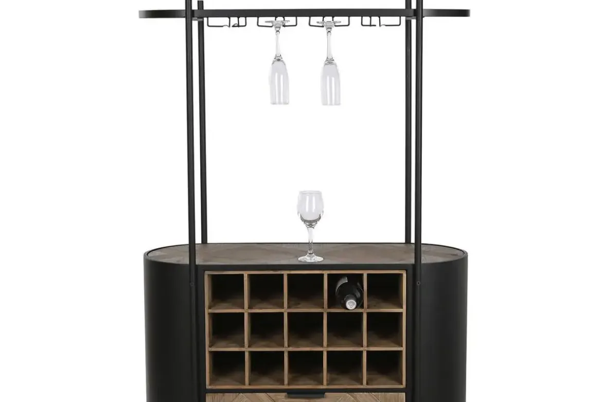 Botellero de Abeto y Metal Negro 90 cm MB-212483