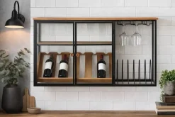 Botellero de Pared Industrial en Madera y Metal con Cristal MB-215977