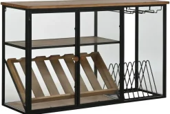 Botellero de Pared Industrial en Madera y Metal con Cristal MB-215977