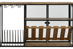 Botellero de Pared Industrial en Madera y Metal con Cristal MB-215977