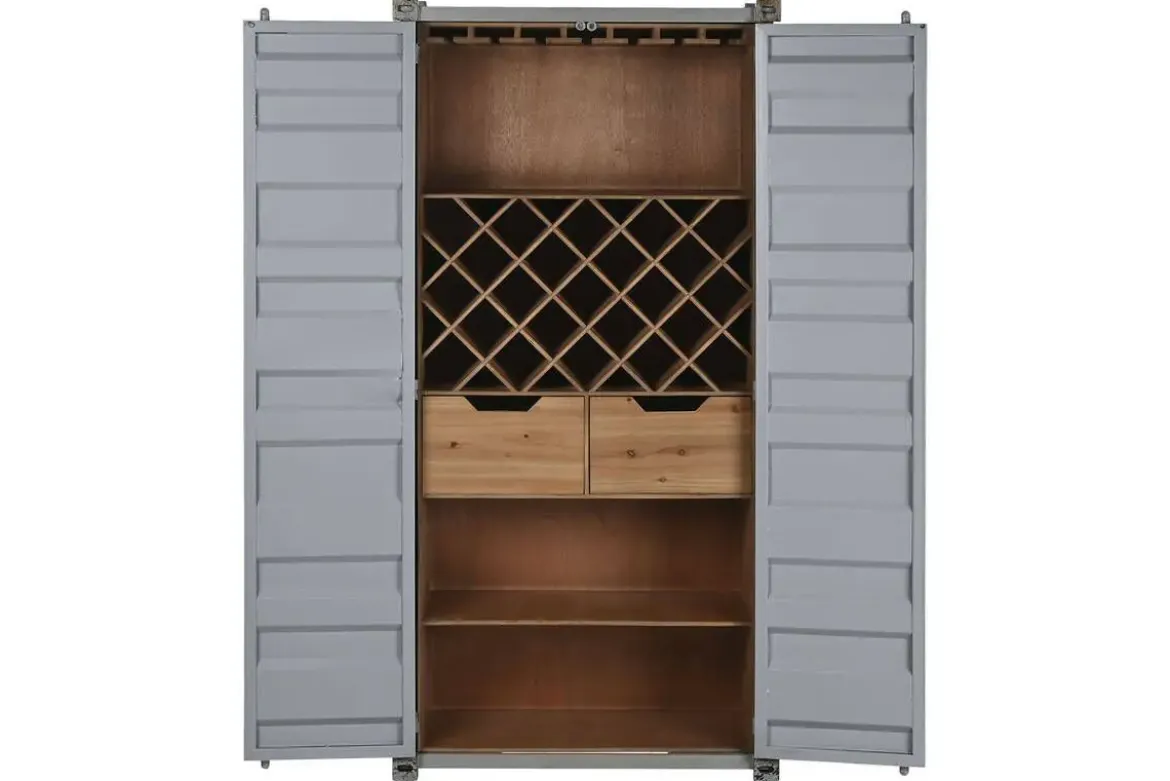 Botellero Industrial Metal y MDF Container Gris MB-217355