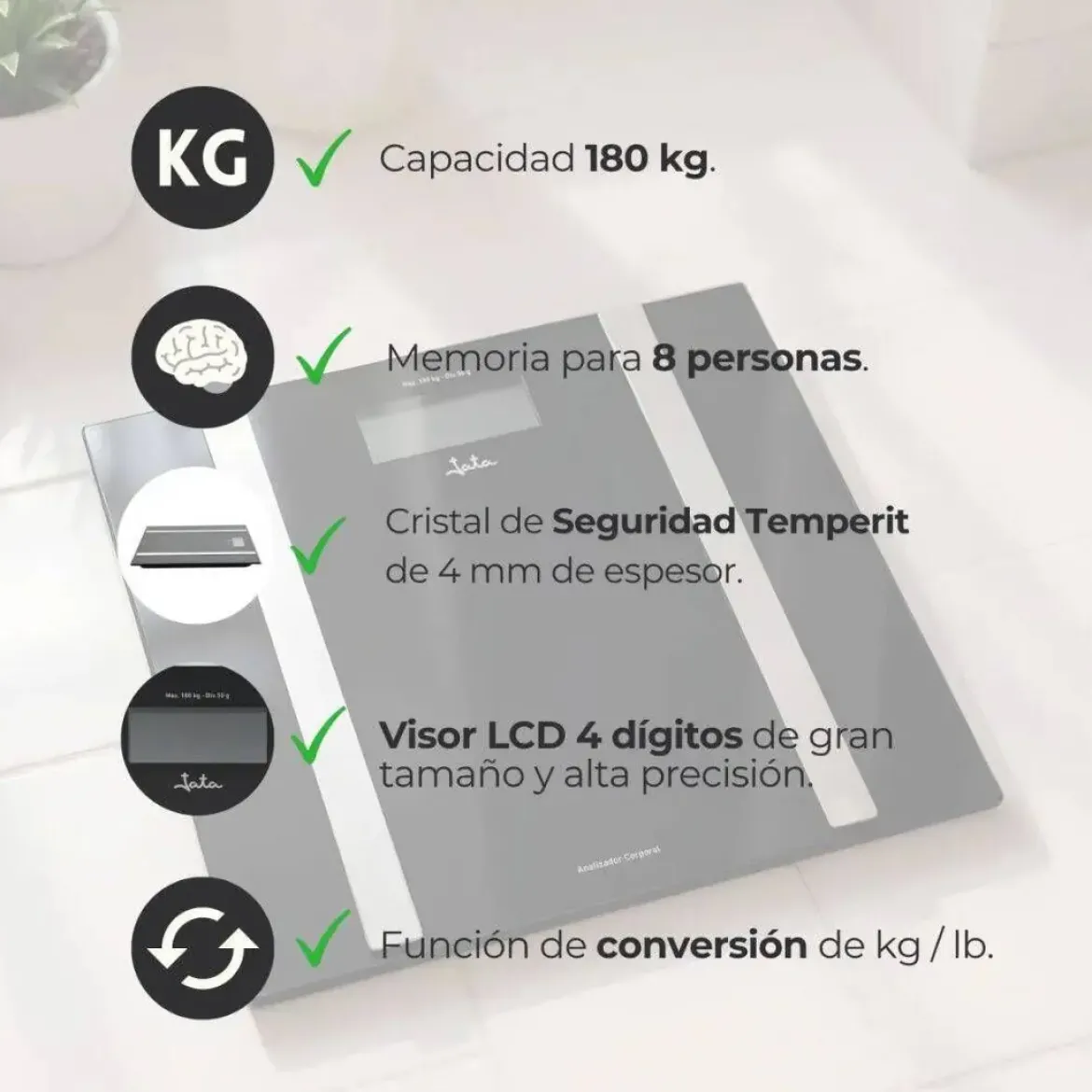 Báscula de Baño Digital JATA HBAS2531 con Análisis Corporal