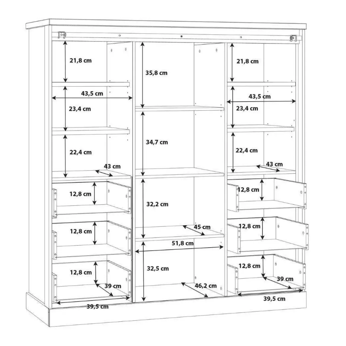 Buffet con 6 Cajones y LED en Roble Waterford y Negro KASZIMIRO KZMR631B-M328