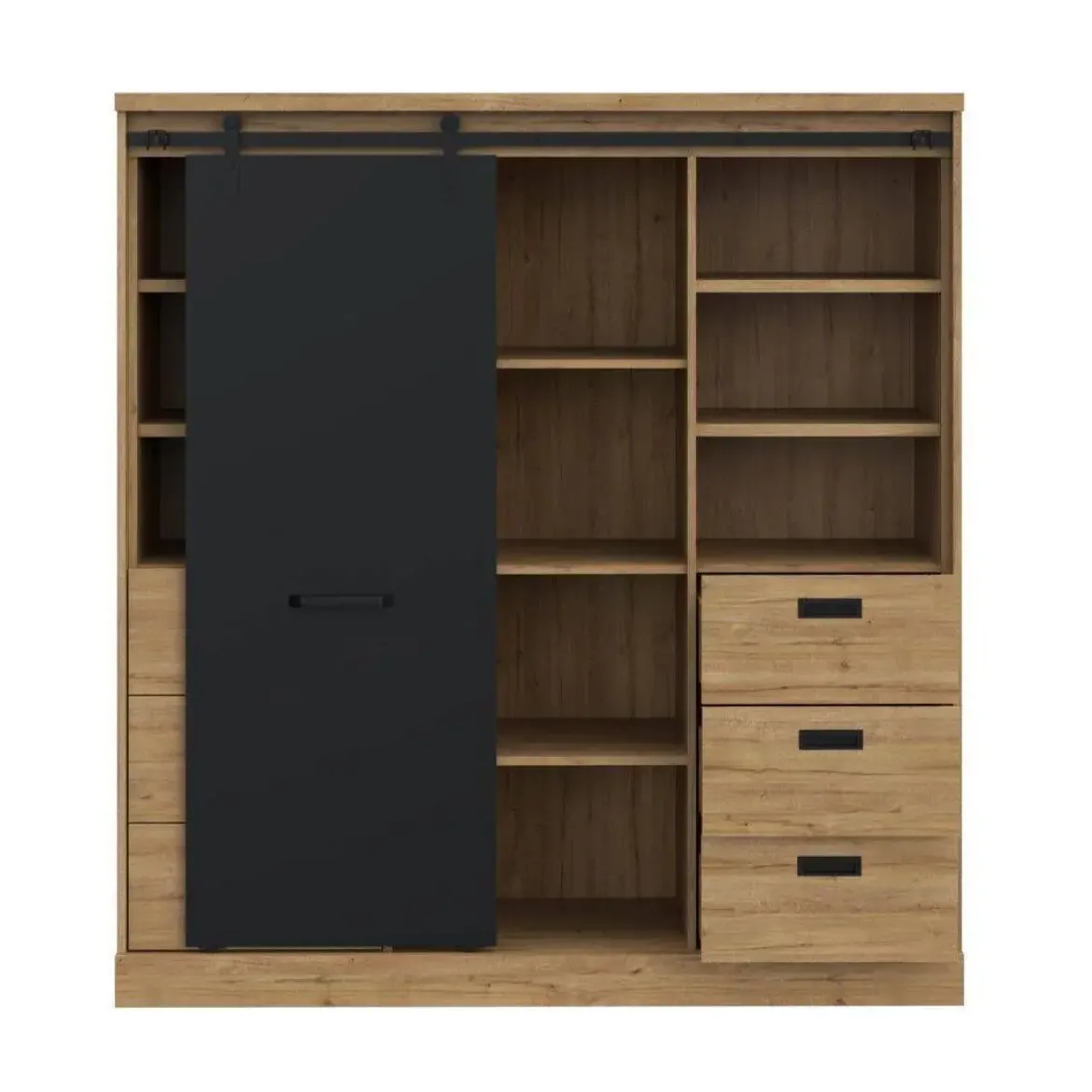 Buffet con 6 Cajones y LED en Roble Waterford y Negro KASZIMIRO KZMR631B-M328