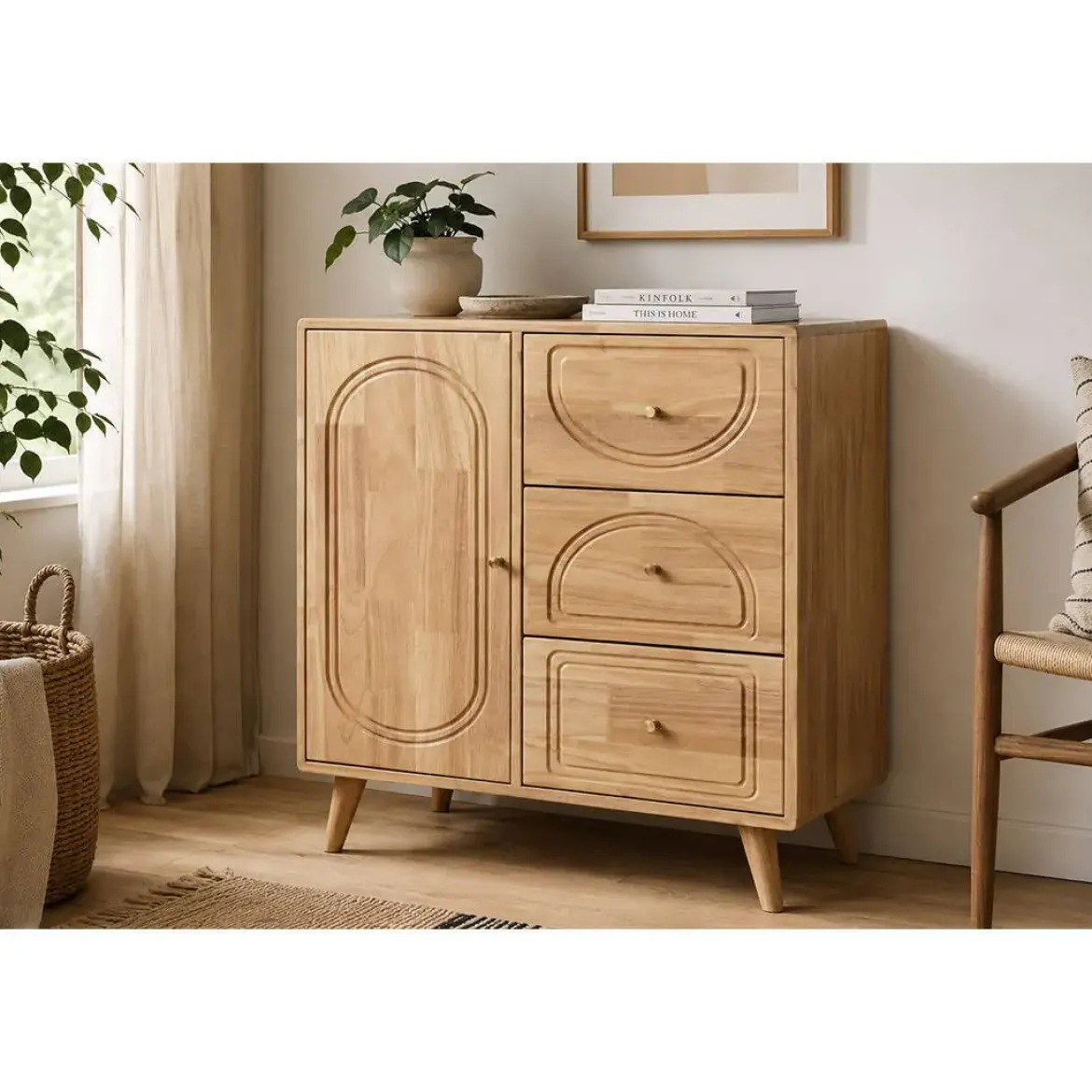 Buffet de Madera Rubberwood Acabado Natural MB-219987