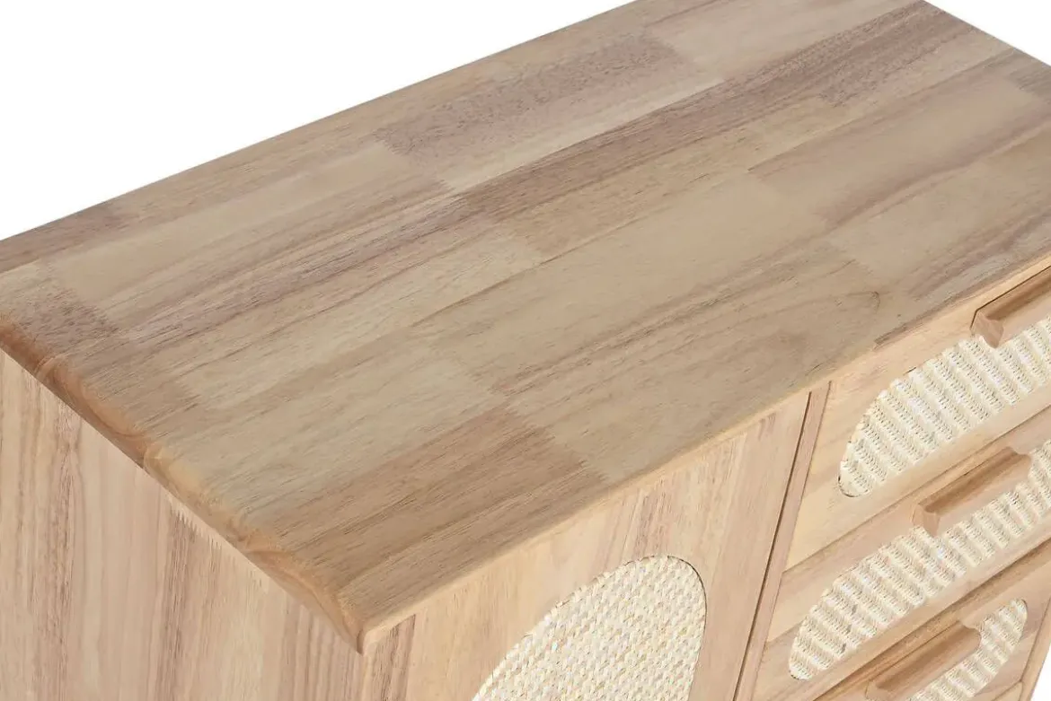 Buffet de Madera Rubberwood con Ratán Natural y 4 Cajones MB-212344
