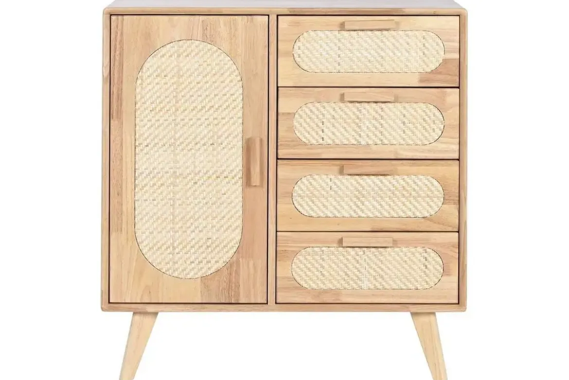 Buffet de Madera Rubberwood con Ratán Natural y 4 Cajones MB-212344