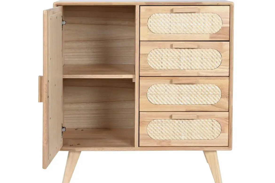 Buffet de Madera Rubberwood con Ratán Natural y 4 Cajones MB-212344