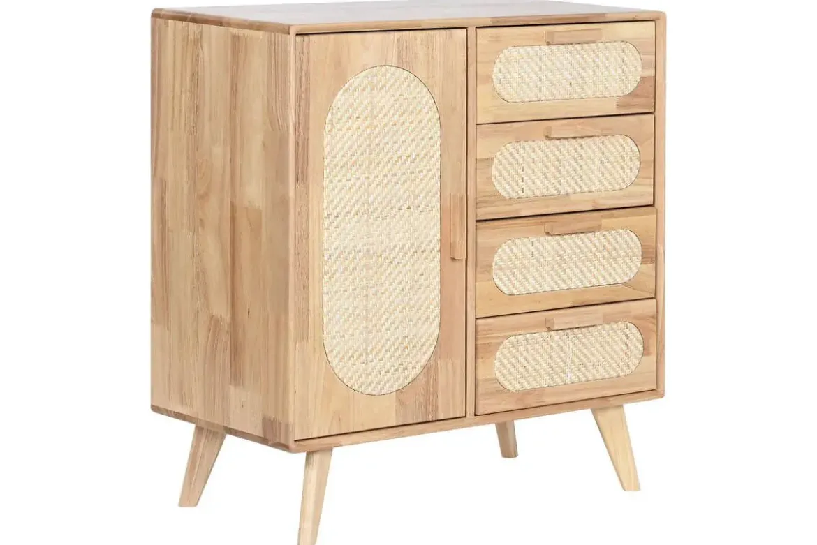 Buffet de Madera Rubberwood con Ratán Natural y 4 Cajones MB-212344