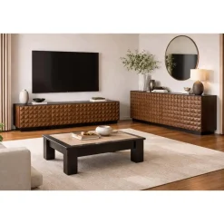 Buffet de Salón MDF Marrón con 4 Puertas y Relieve de Rombos MB-217312